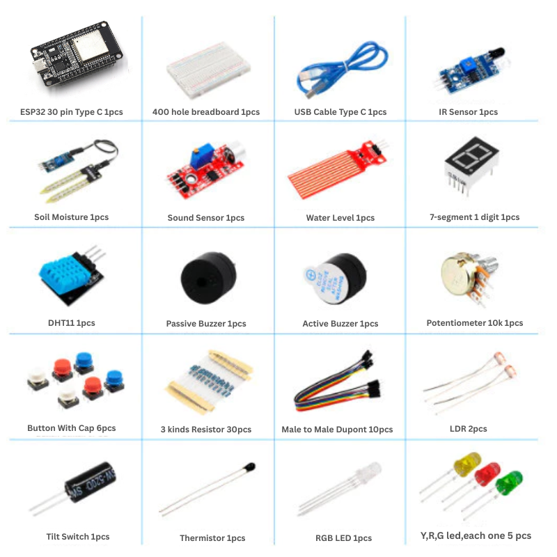 Starter Kit For ESP32 (Many Sensors) ESP32 Starter Kit for RBT/School/KV/Final Year Project FYP