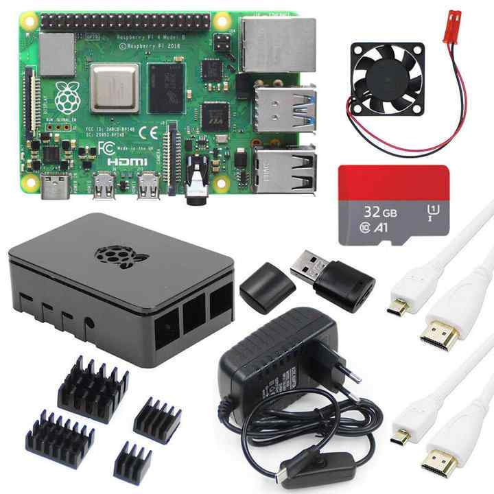 Raspberry Pi 4 Kit / Set (Complete Set)  4GB RAM + Case + Fan + Heat Sinks + Power Adapter +32GB SD